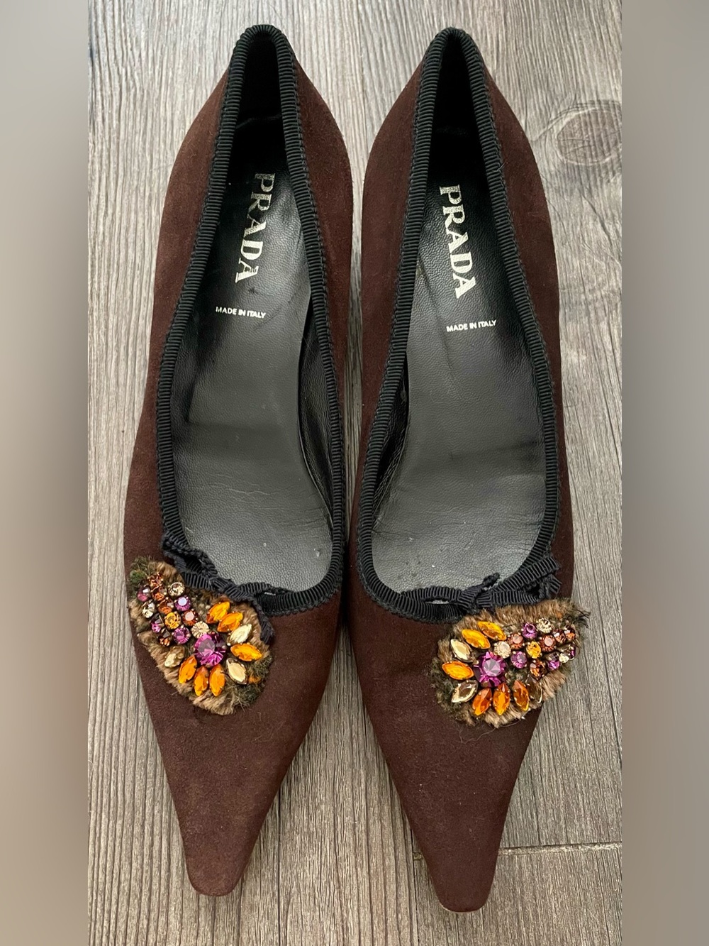 🦚 PRADA Vintage Jewel Embellished Kitten Heels 🦚